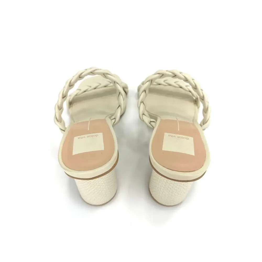 Dolce Vita Nolita Sandal Sz 8 Ivory Leather Cylinder Chunky Heel Braided Straps